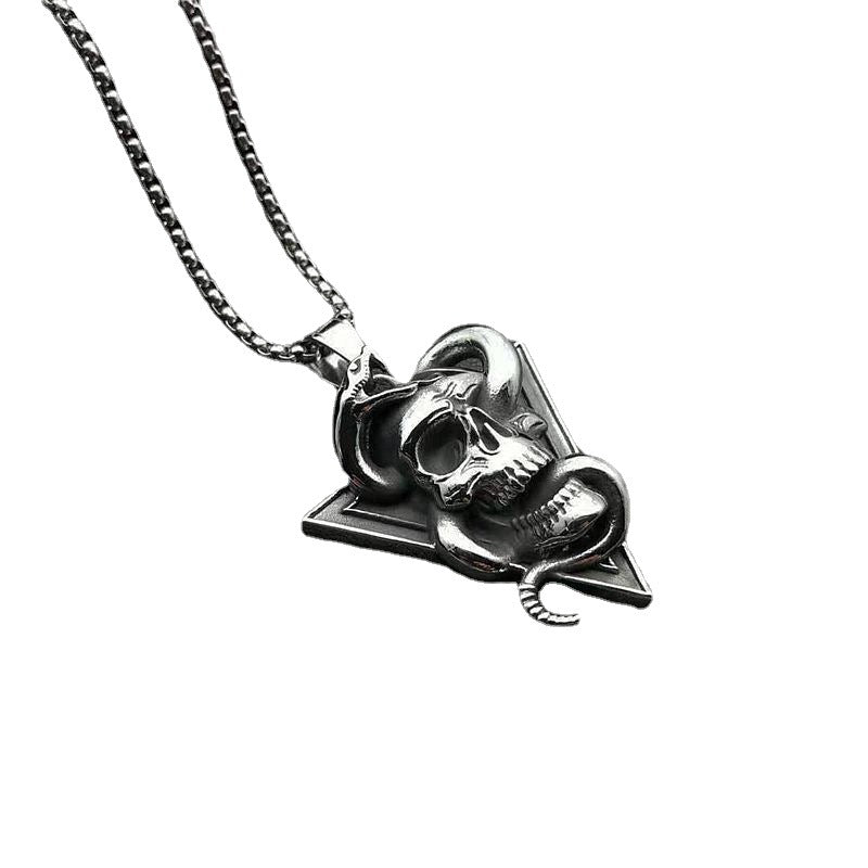 Wholesale Vintage skull and snake punk style pendant polished skull men' s necklace pendant