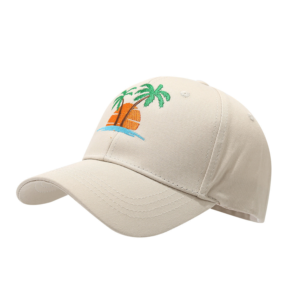Seaside coconut tree embroidered hardtop sun hat