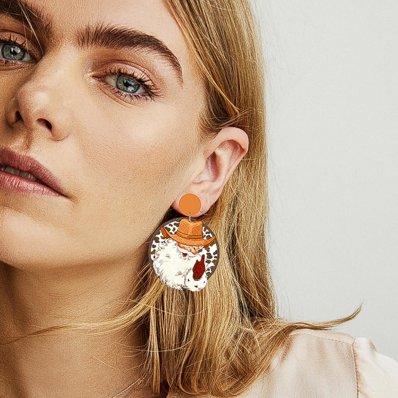 Wholesale Pink  Wooden Drop Earrings Trendy Cartoon Design Fashion Accessory For Party Gift
