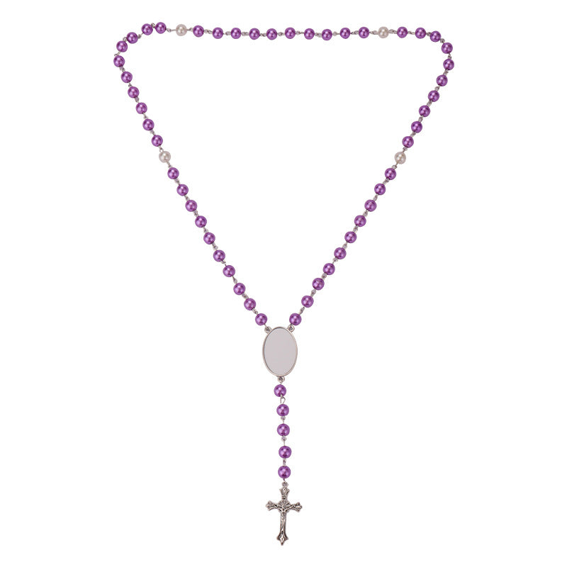 Wholesale  Easter Blank  Sublimation Rosary Pendant  Necklace Cross Bracelet  Jewelry Set