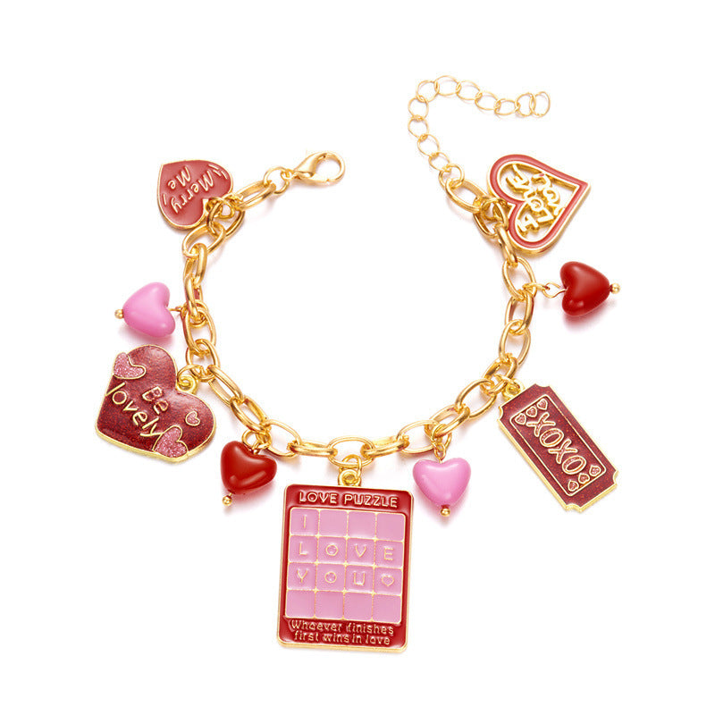 Wholesale Peach Heart Love Multi Element Love Letter Valentine' s Day Bracelet