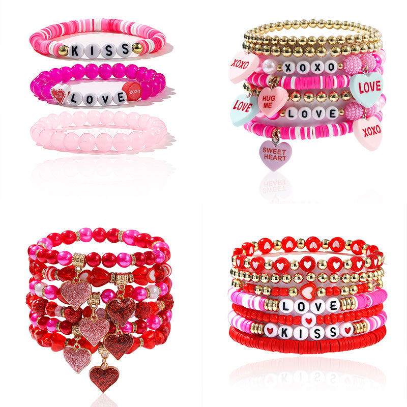 Wholesale Red and pink  handmade heart-shaped " LOVE"  bracelet