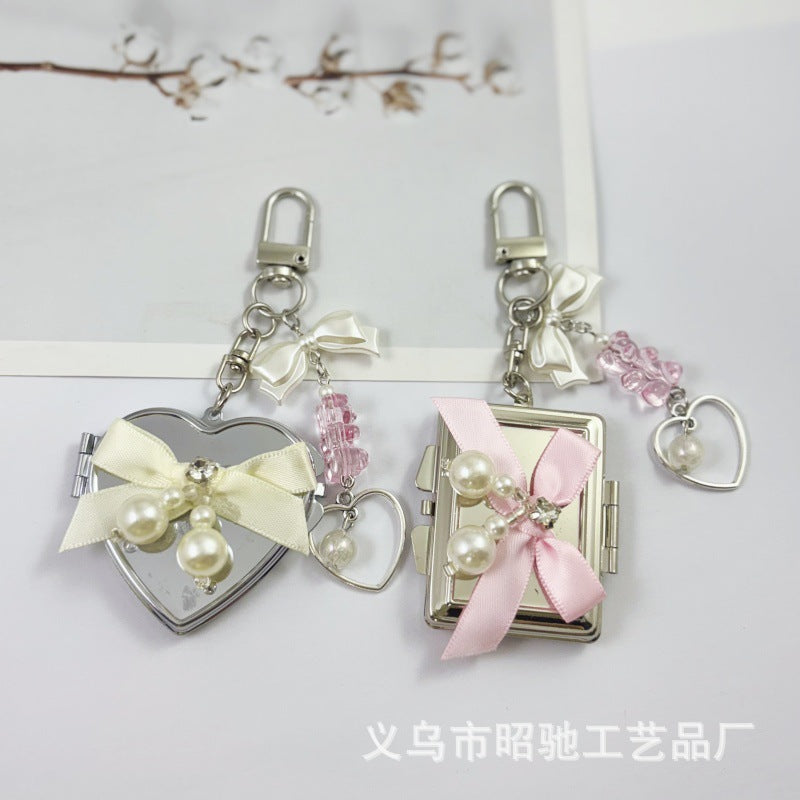 Wholesale Colorful Bow Love Mirror Metal Keychain