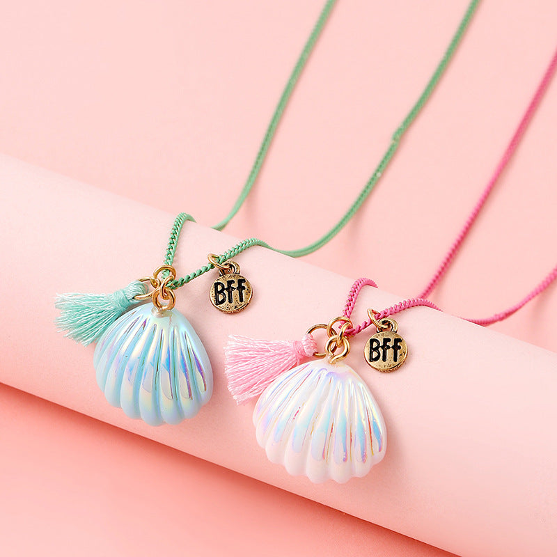 Wholesale Kids Colorful Resin Shell Tassel Pendant Necklaces