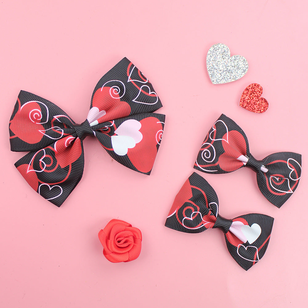 Wholesale 5pcs Valentine's Day Love Heart Children's Girl Side Clip One Large and Two Small Hairpins