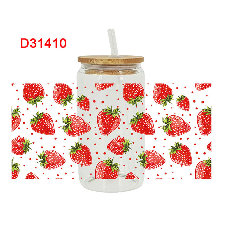 Wholesale Colorful strawberries 16oz Cup UV DTF Wraps