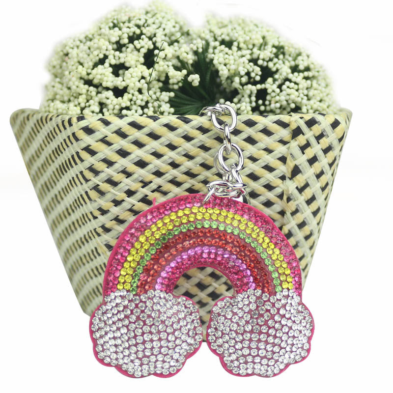 Wholesale  4pcs Velvet Rainbow Cloud Rhinestone Keychain