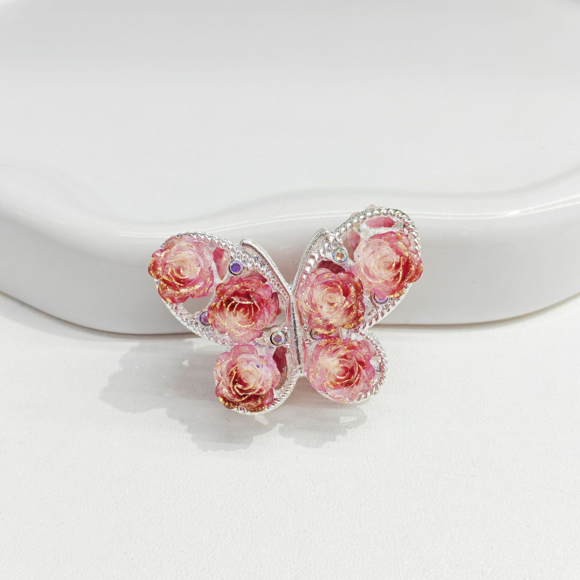 Wholesale 10pcs Retro Rose Butterfly Alloy Diamond Ball Beads