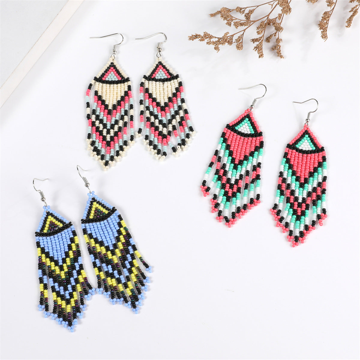 Wholesale Colorful Rice Beads Tassel Earrings