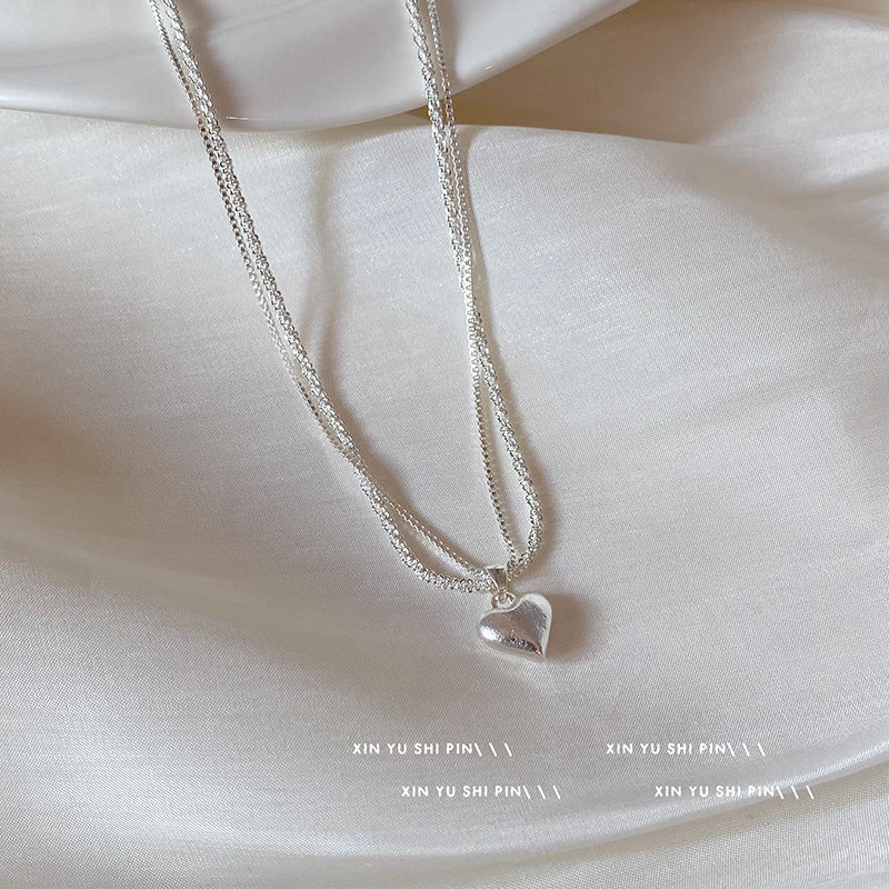 Wholesale Double layer brushed heart necklace clavicle chain