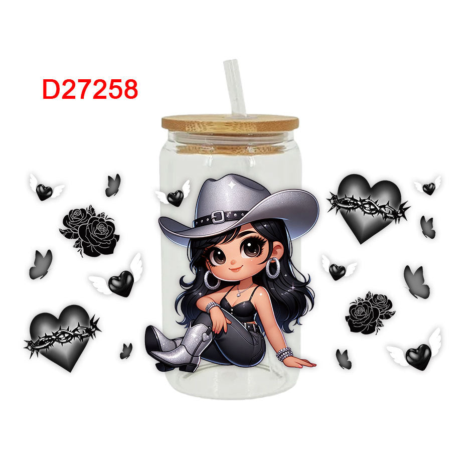 Wholesale Western style cute girl  16oz Cup UV DTF Wraps