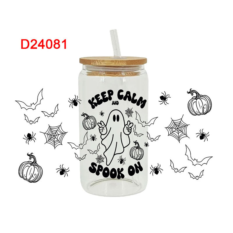 Wholesale Pumpkin Cat Ghost Halloween 16oz Cup UV DTF Wraps