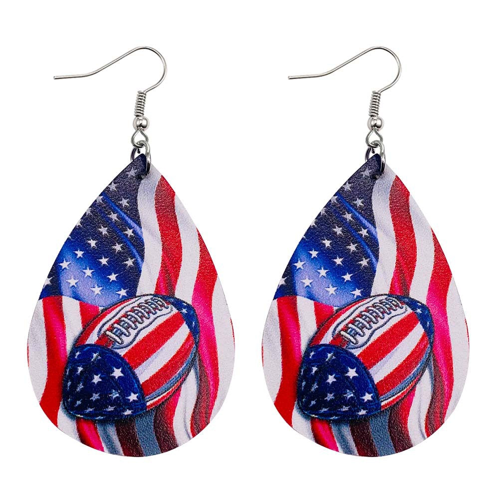 Wholesale American Independence Day Sunflower Cross Football Leather Earrings