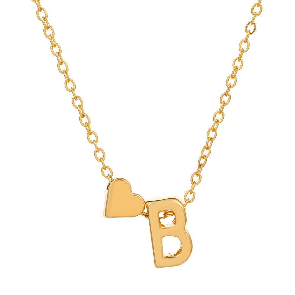 Wholesale love 26 English letters creative heart-shaped short clavicle chain