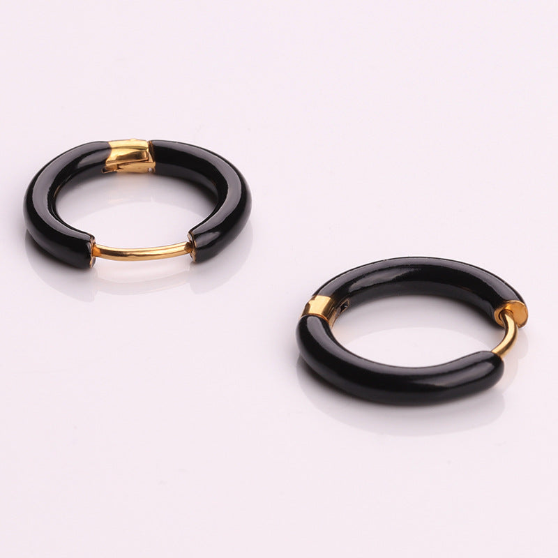 Wholesale Titanium Steel Enamel Colored Multi Color Drip Oil Premium Feeling Water Washable Non Fading Earrings