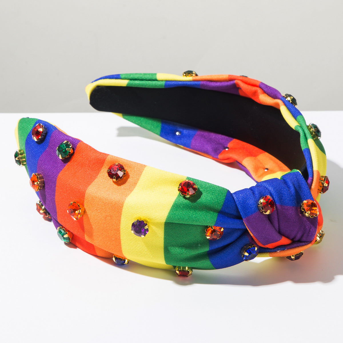 Wholesale New Fabric Knot Hair Hoop with Diamond Rainbow Stripe Headband Simple All-match Going-out Wear Hair Accessories