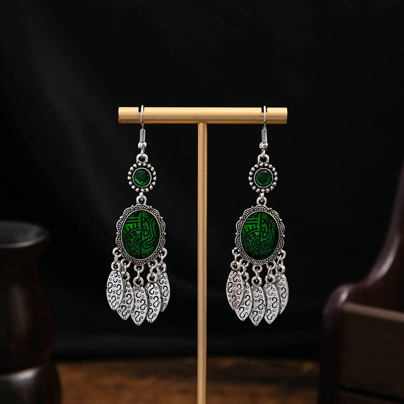 Wholesale Turquoise Bohemian Owl Dream Catcher Feather Alloy Earrings