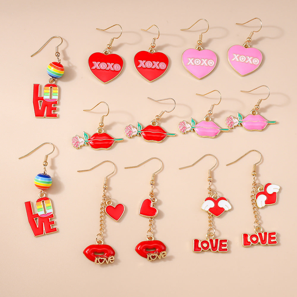 Wholesale Valentine' s Day Series Red and Pink Heart Ear Hook Earrings