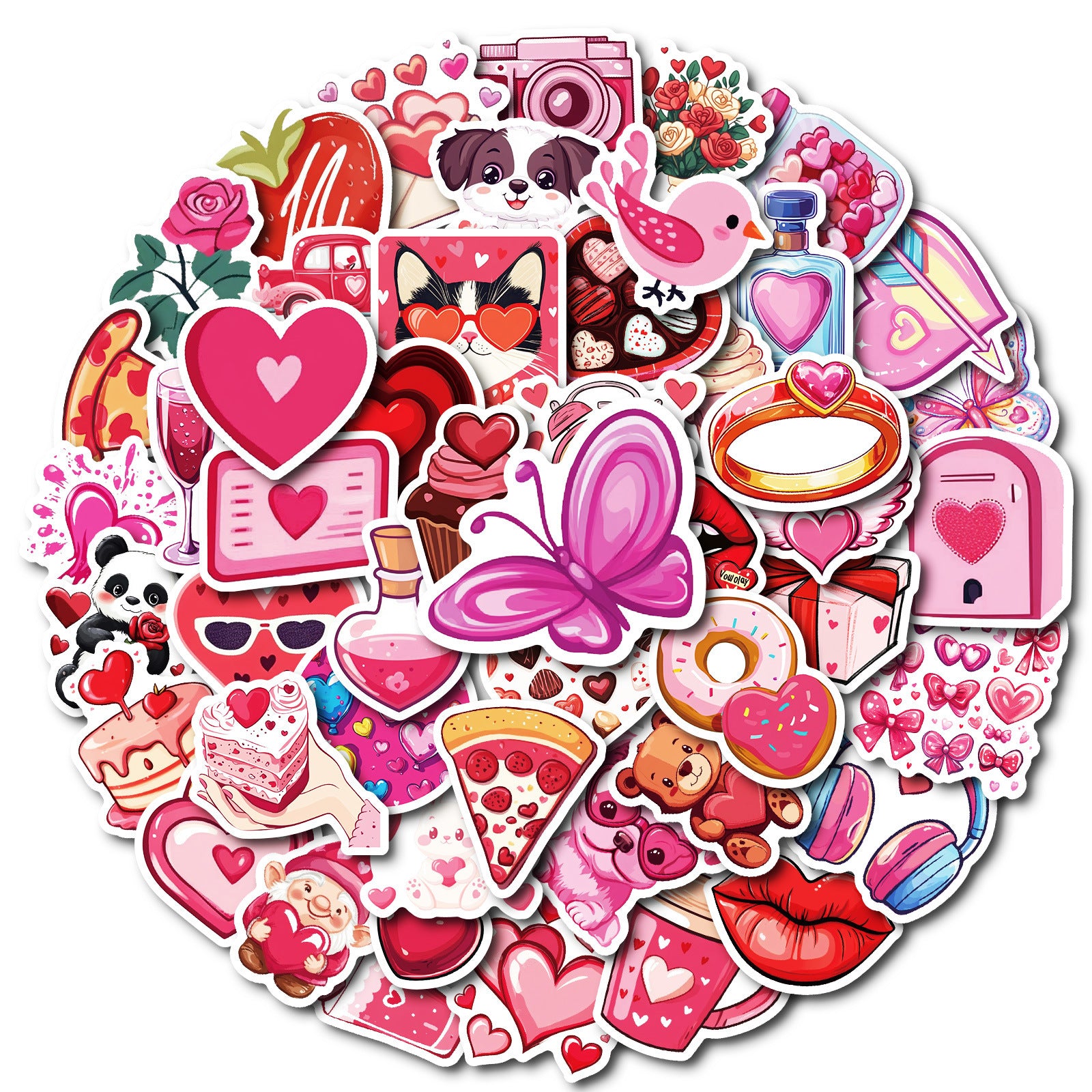 Wholesale 50pcs Romantic Pink Valentine' s Day Cartoon Graffiti Stickers