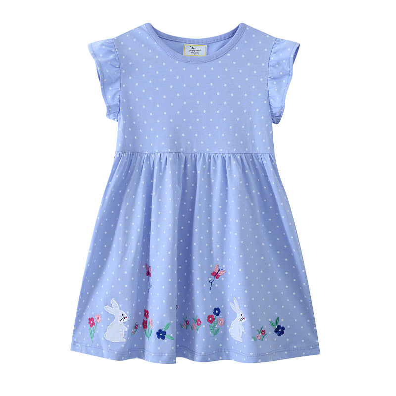 Wholesale Cotton Girls Embroidered Princess Dress European American Chic Short Sleeve Casual Summer Outfit For Little Girls