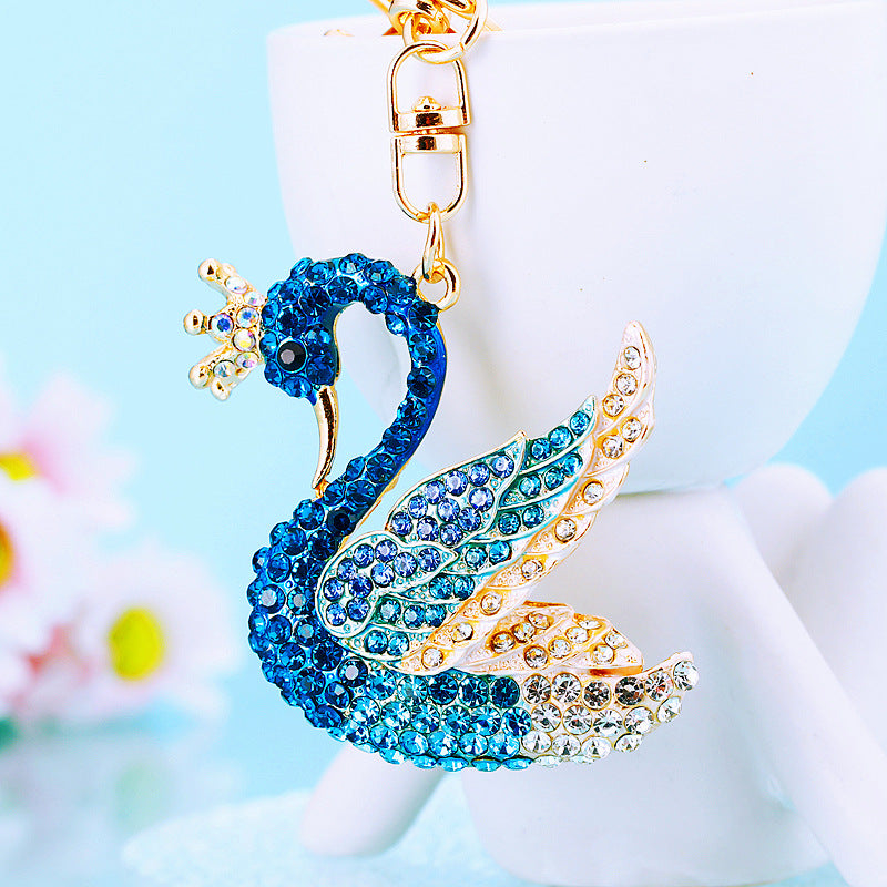 Wholesale Chic Swan Rhinestone Car Keychain Bag Charm Metal Key Ring For Women Wedding Gift Accessory