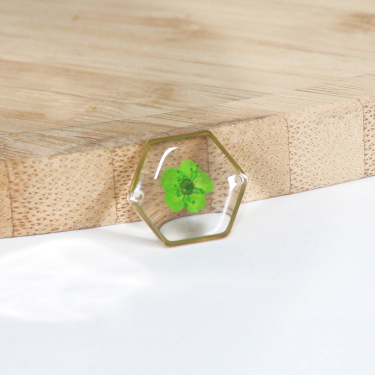 Wholesale New Hexagonal Dried Flower Bracelet Gold Silver Color Small Flower Forget-Me-Not Dried Flower Stainless Steel Chain