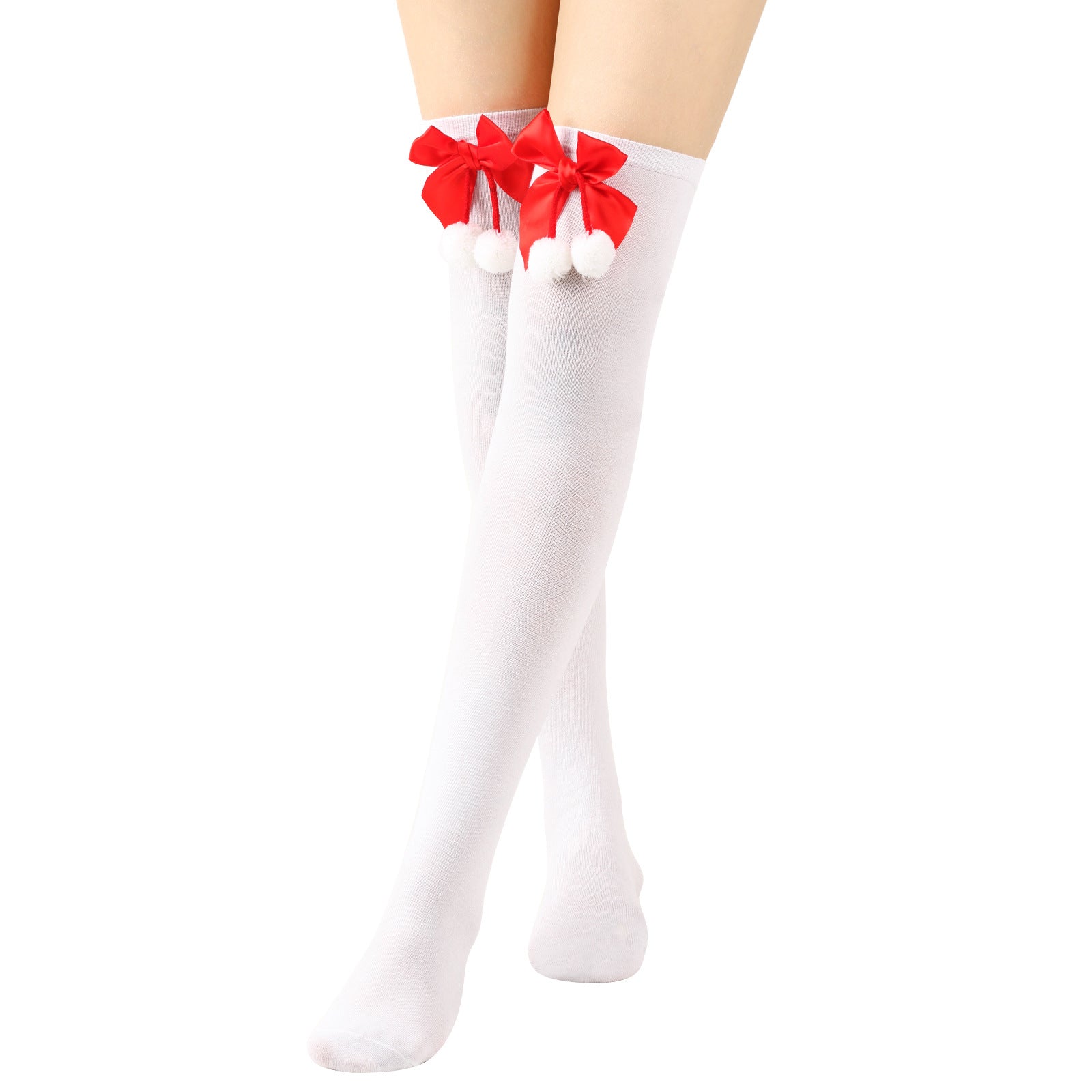 Wholesale Bow Christmas Ball Striped Over-the-Knee Socks