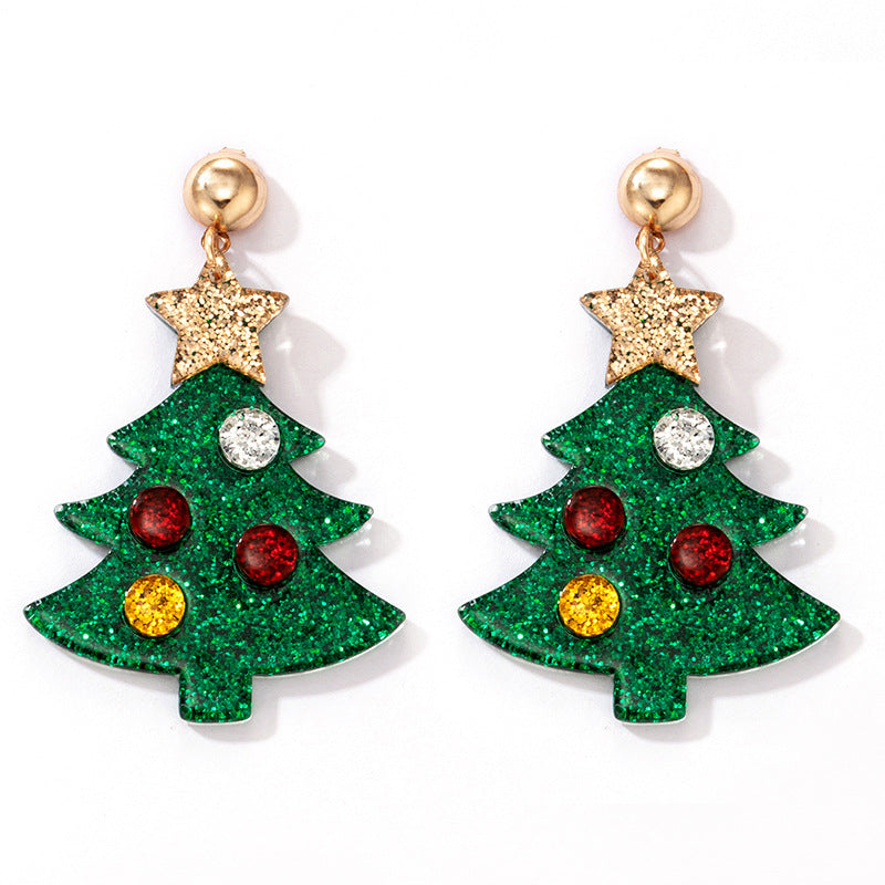Wholesale Christmas Tree Diamond Studded Resin Christmas Star Earrings