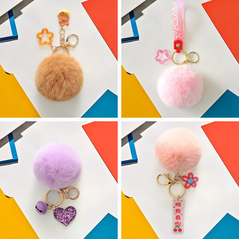 Wholesale Cartoon colorful furry ball plush keychain