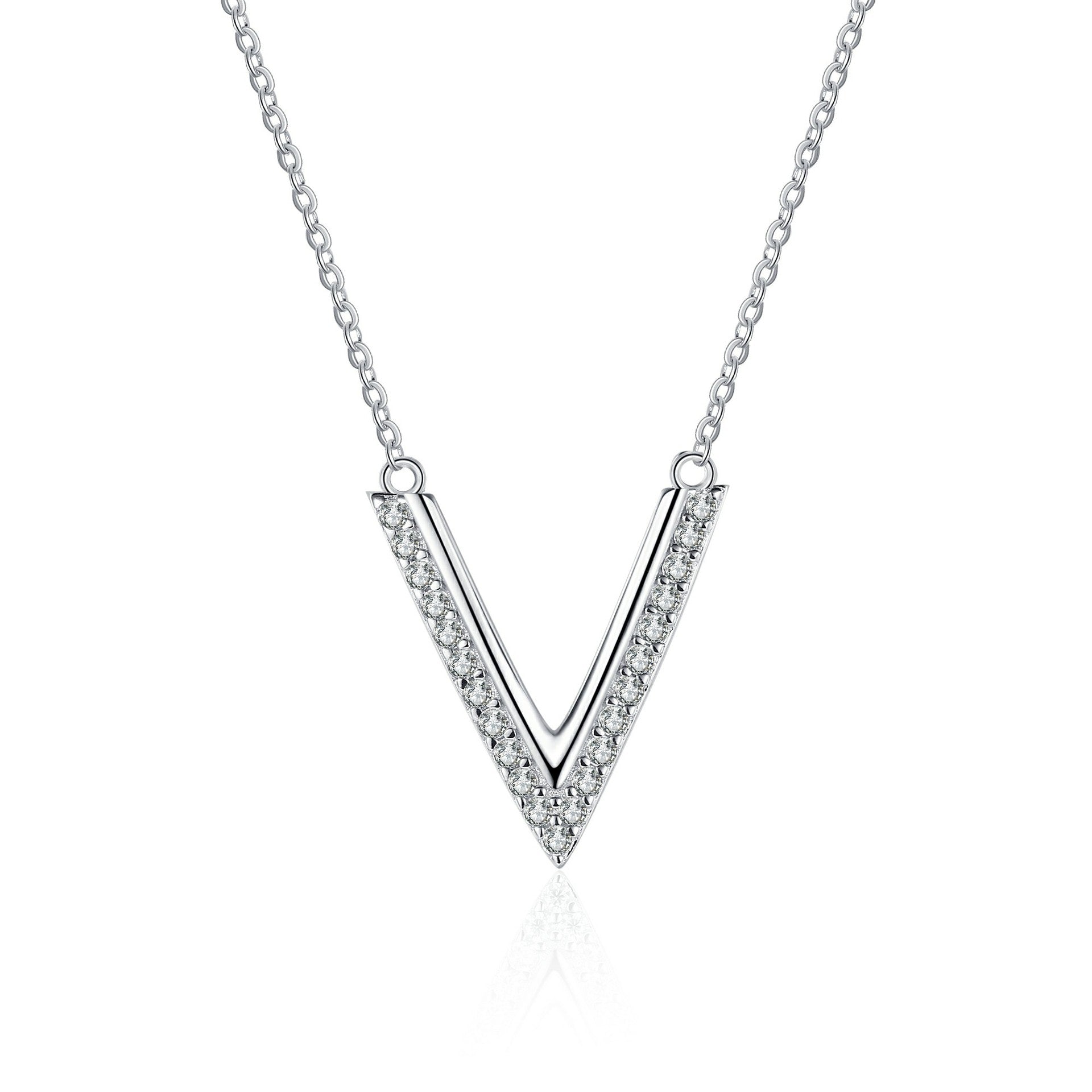 Wholesale 925 Silver V-shaped Moissanite Micro-set Necklace