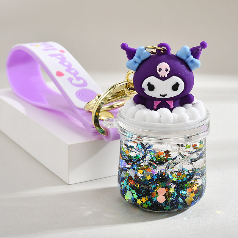 Wholesale Acrylic flowing sand bottle bag keychain