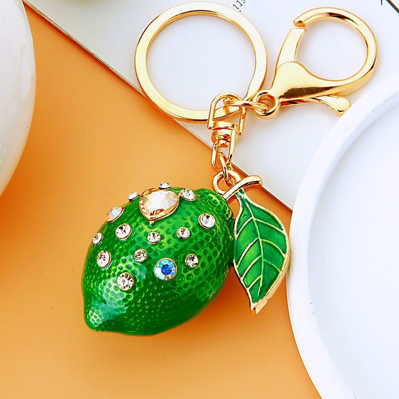 Wholesale Rhinestone Lemon Design Car Keychain Bag Charm Trendy Gift Accessory