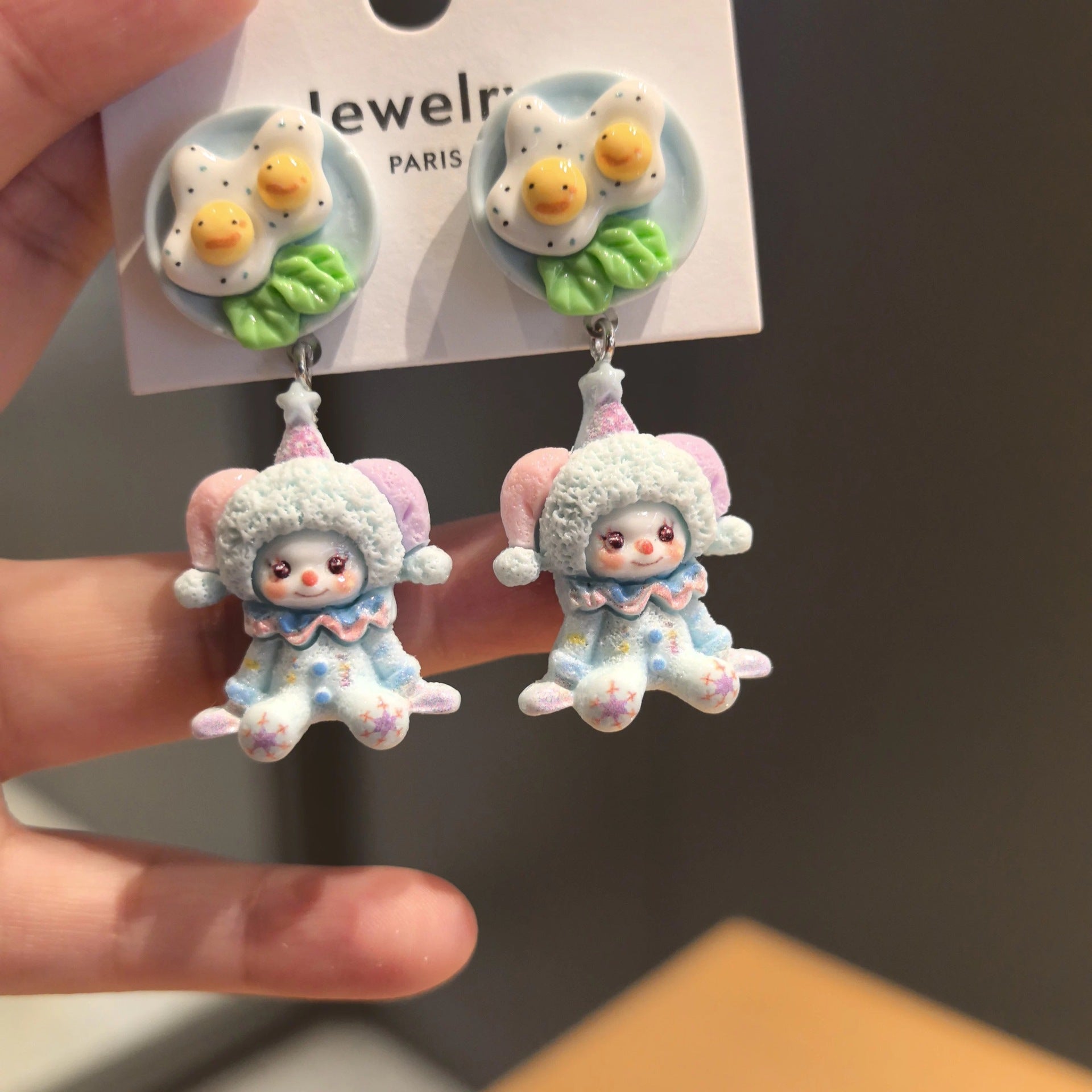 Wholesale original cute circus doll 925 silver pin earrings tide play cute cartoon