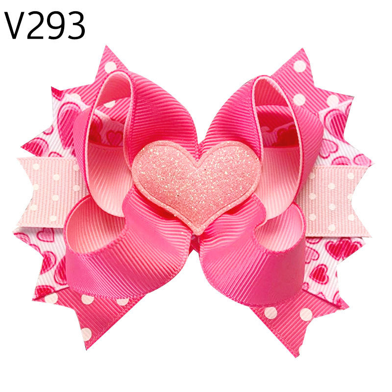 Wholesale of 10pcs Valentine's Day Love Bow Fabric Children's Hair Clips