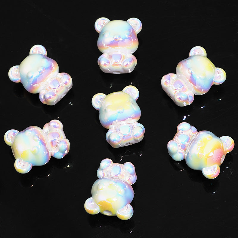 Wholesale 100pcs UV Plating Color Solid Color Bear Cartoon Acrylic Beads DIY Loose Beads