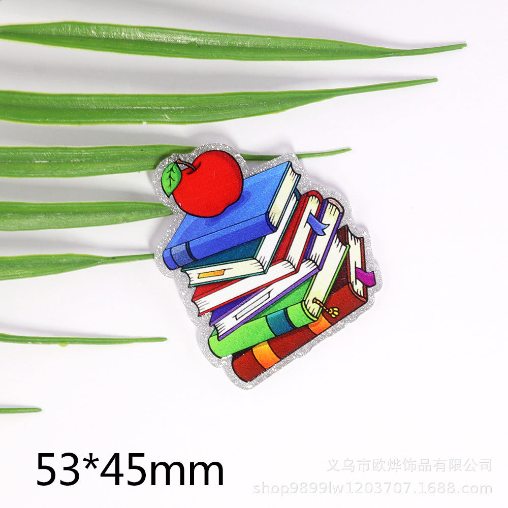 Wholesale 10pcs Loose Powder Cartoon Teacher Stationery Acrylic Pin Cute DIY Patch