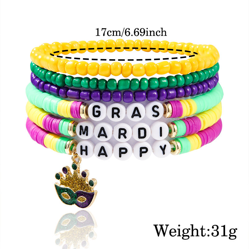 Wholesale Carnival Party Beads Purple Yellow Green Collocation Bracelet MARDI GRAS Layered Bracelet