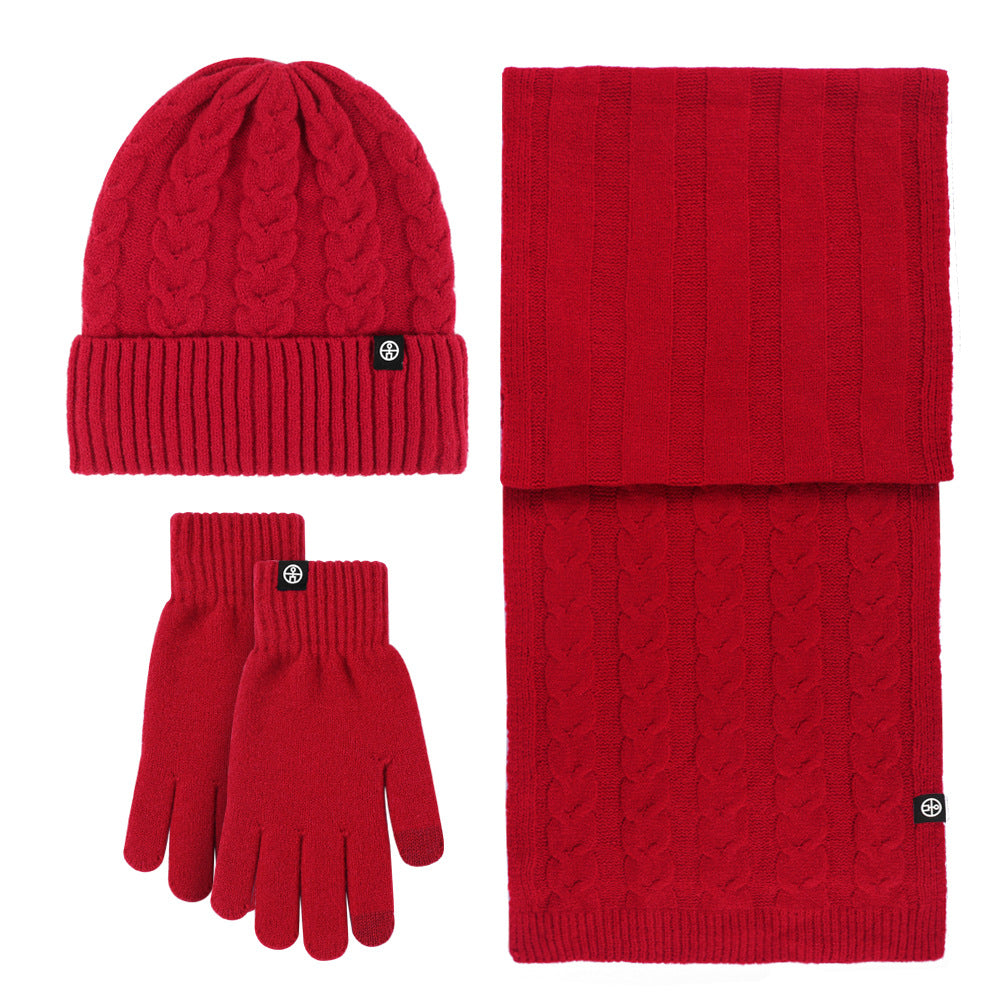 Wholesale Adult Warm Knitted Hat Scarf Gloves Three-piece Set