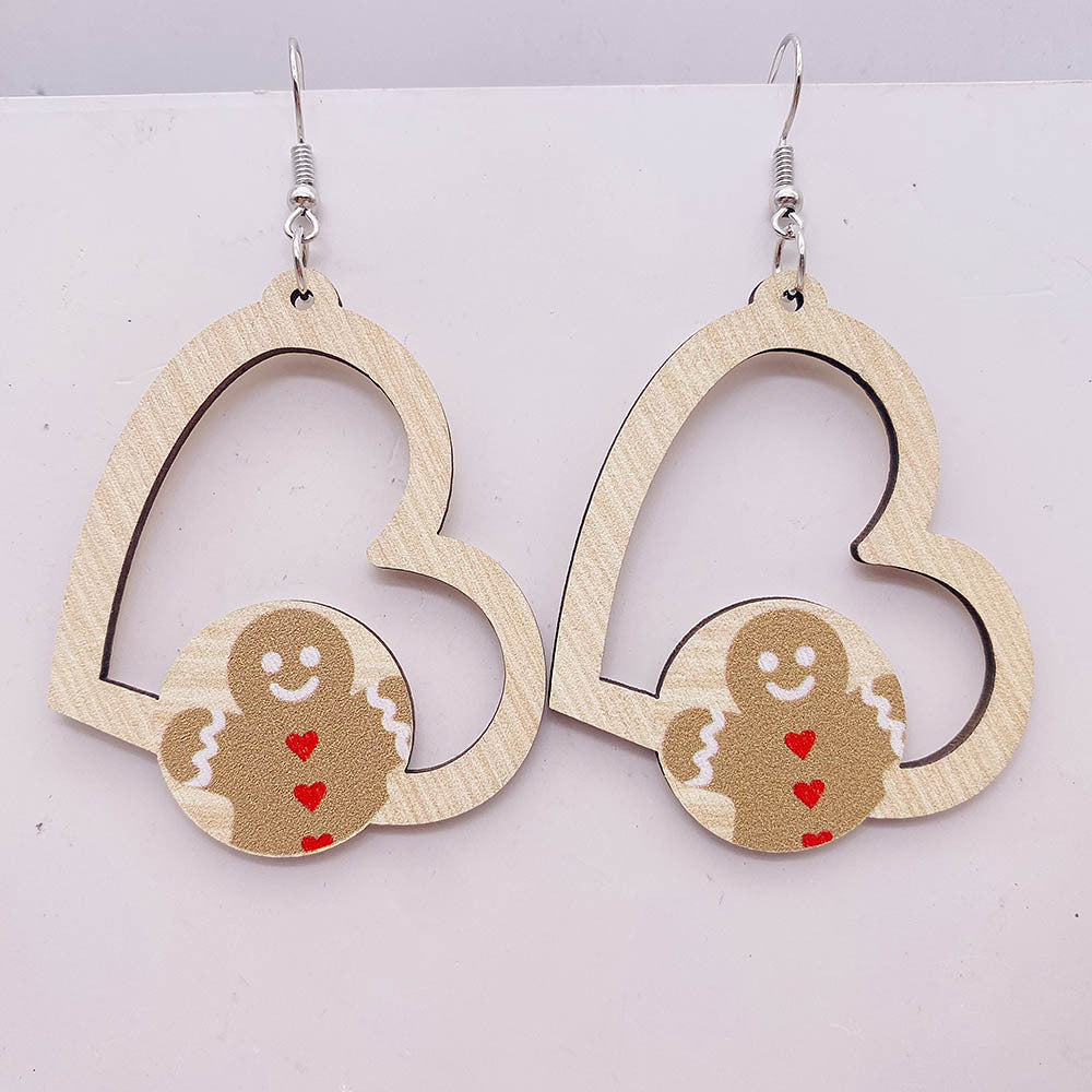 Wholesale Christmas Wooden Earrings Santa Claus Elk Gnome Heart Shape