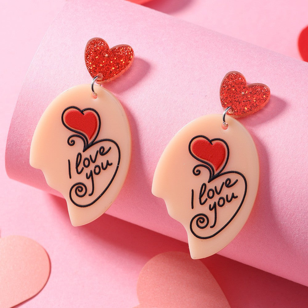 Wholesale Love Sparkling Heart shaped Acrylic Earrings for Valentine' s Day