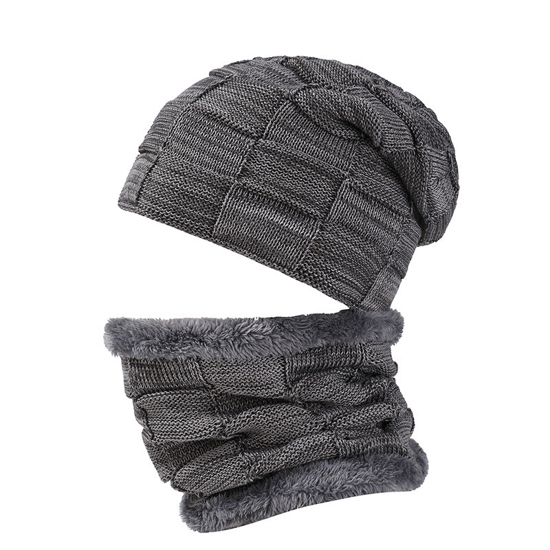 Wholesale Winter Velvet Thickened Woolen Hat Scarf Set Outdoor Men's Knitted Hat