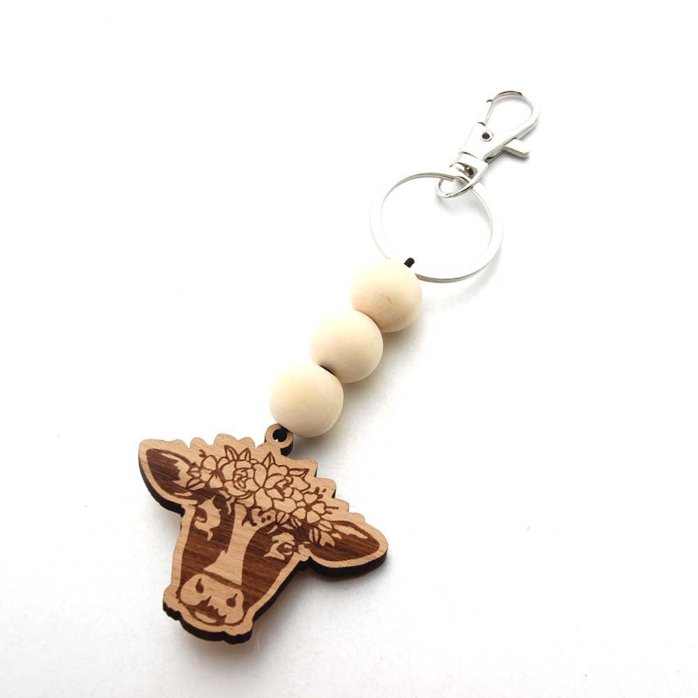 Wholesale Letter Bull Head Wooden Beads Wooden Tag Keychain