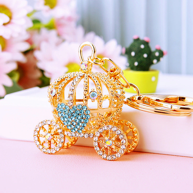 Wholesale Metal Keychain Rhinestone Princess Carriage Car Key Accessory Gift For Women