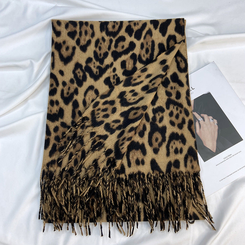 Wholesale Thickened Imitation Cashmere Printed Fringed Leopard Print Scarf