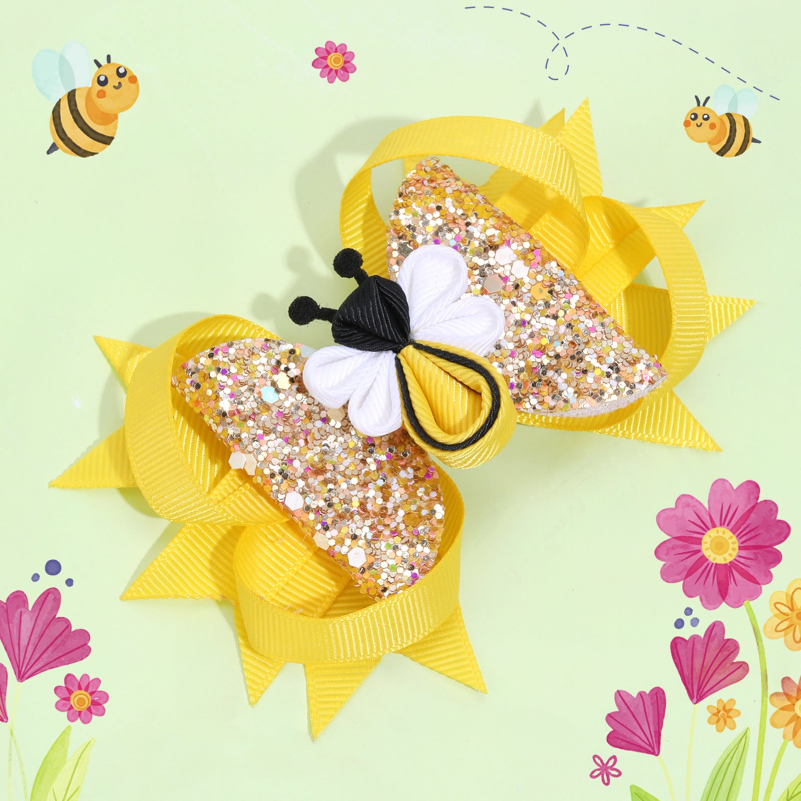 Wholesale 20pcs/pack children' s hair accessories all-match fresh hairpin cute bee ribbon bow hairpin
