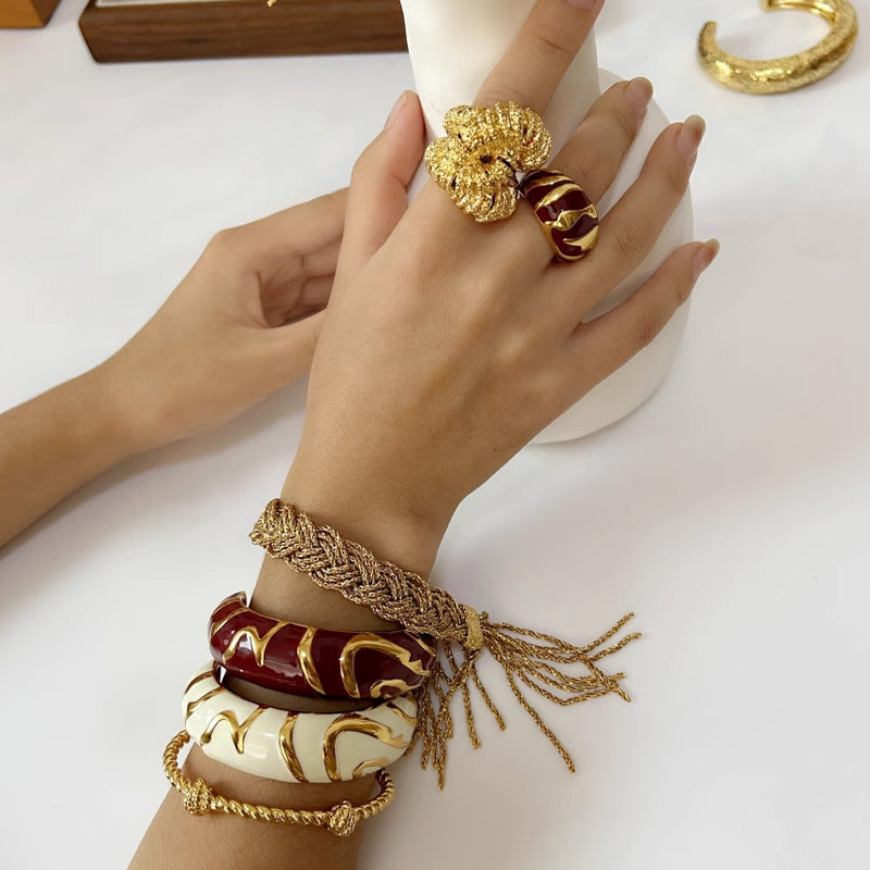 Wholesale Pattern Contrast Enamel Bracelet Irregular Ring