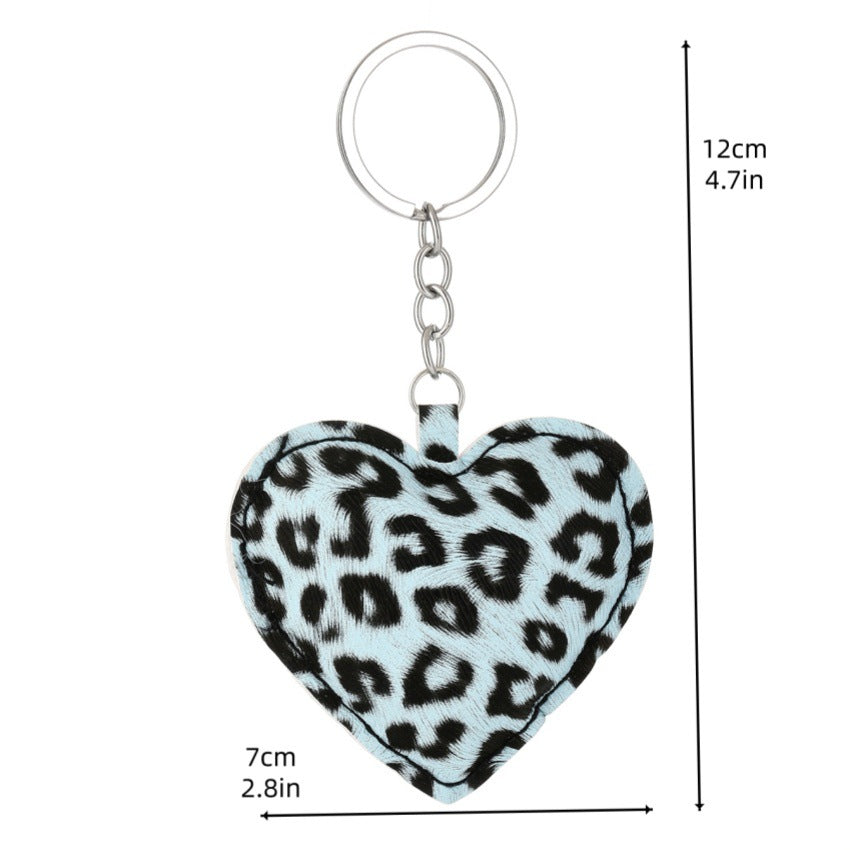Wholesale PU Leopard Print Cotton Filled Heart Keychain Pendant