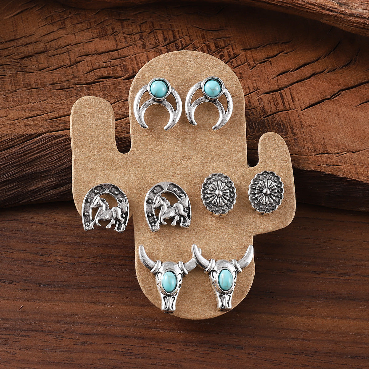 Wholesale Western Horseshoe Cactus Cowboy Earring Set