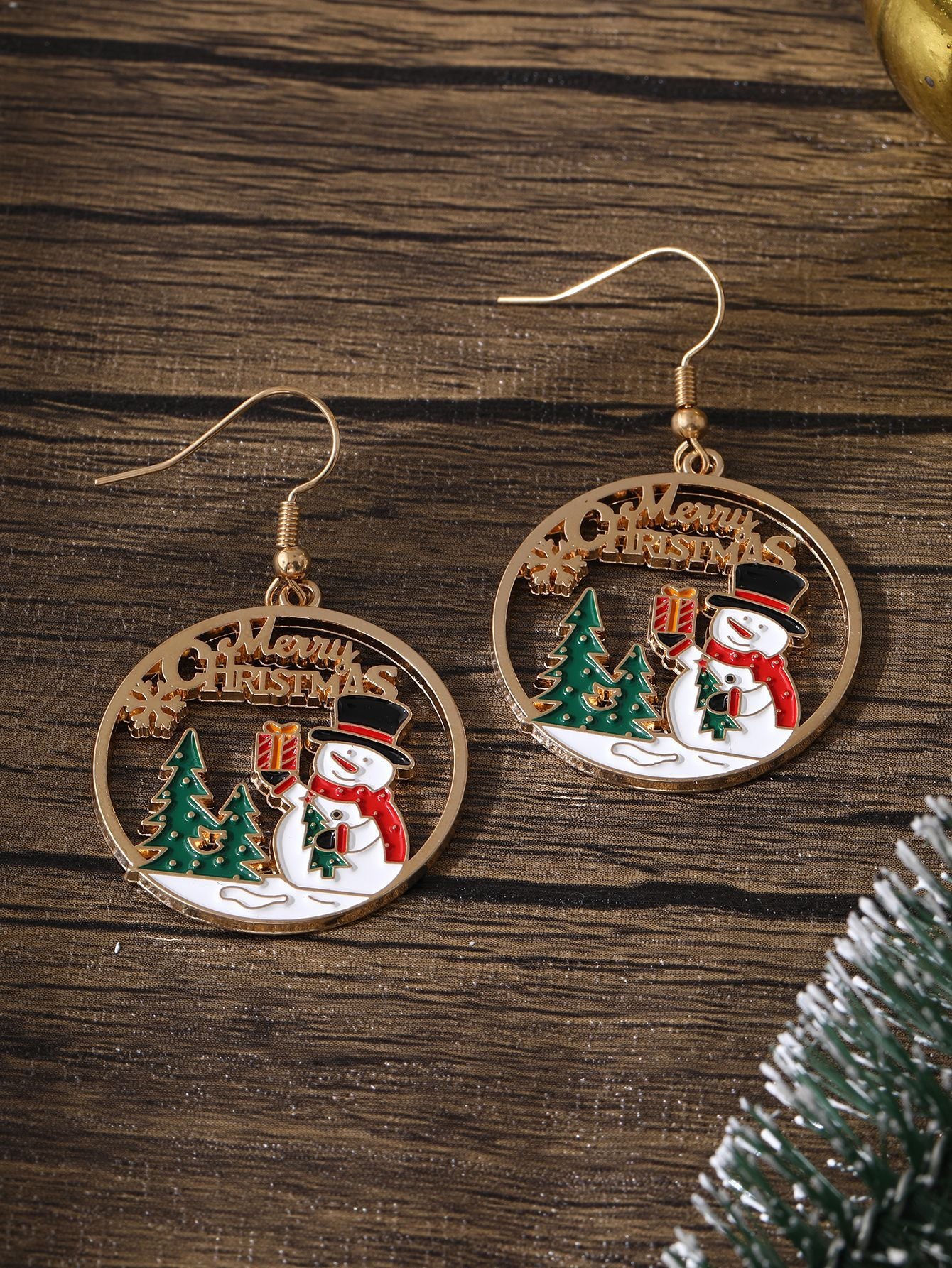 Wholesale Christmas-themed gold round earrings