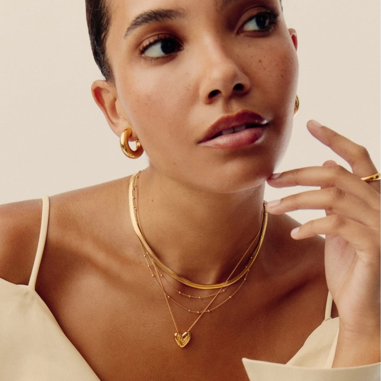 Wholesale Real gold electroplated irregular heart stacking necklace